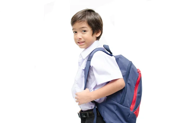 Kleine jongen in uniforme klaar voor school — Stockfoto