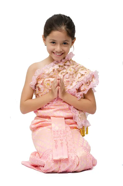 Little girl on Thai costume on white background — Stock Photo, Image