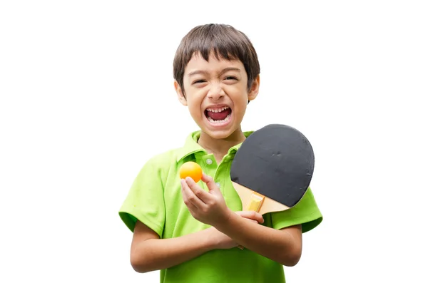 Kleine jongens spelen Tafeltennis op witte achtergrond — Stockfoto