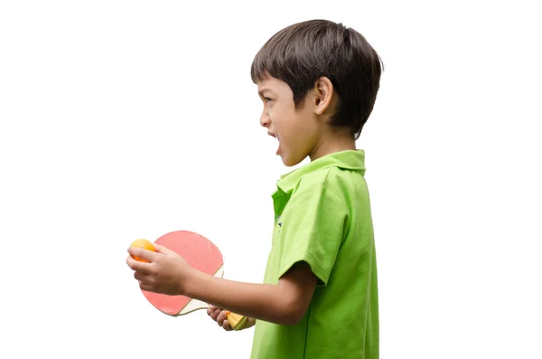 Meninos jogando tênis de mesa no fundo branco — Fotografia de Stock