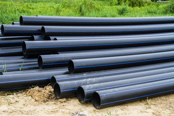 HDPE pipe for water supply at construction site — Stock Photo, Image