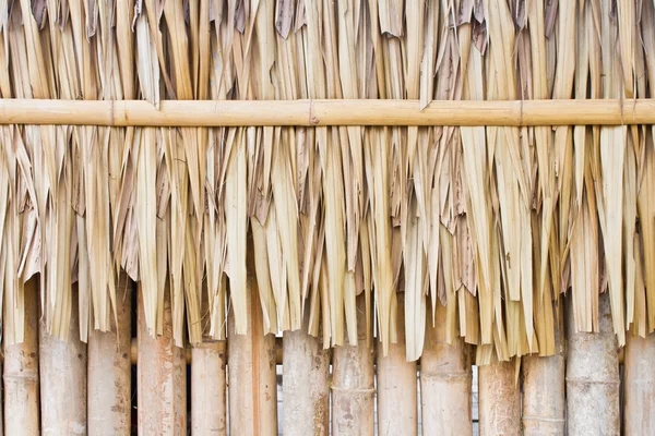 Gedroogde bladeren van de nipa palm en bamboe muur — Stockfoto