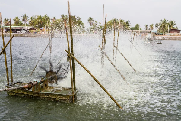 Aerator for adding oxygen in shrimp farm — Stock Photo, Image