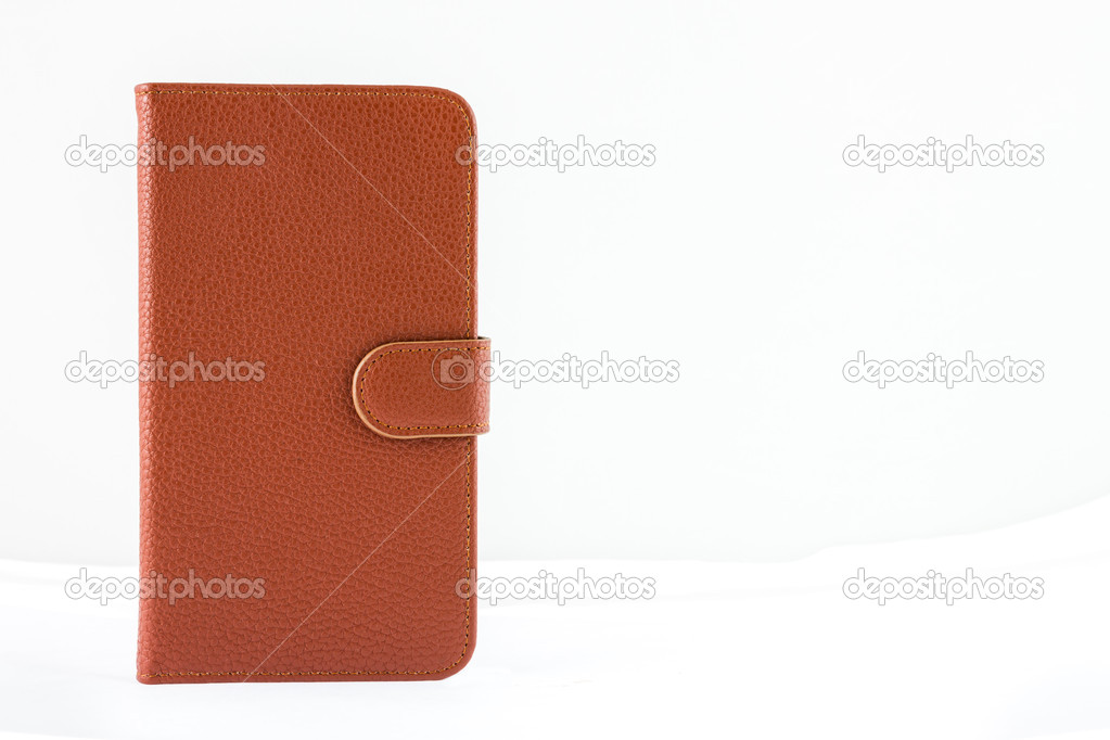 Smartphone leather case cover on white background