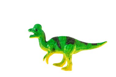 Beyaz arka planda izole edilmiş plastik dinozor oyuncağı