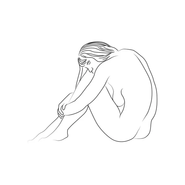 Ligne Lisse Une Femme Assise Sur Fond Blanc Illustration Vectorielle — Image vectorielle