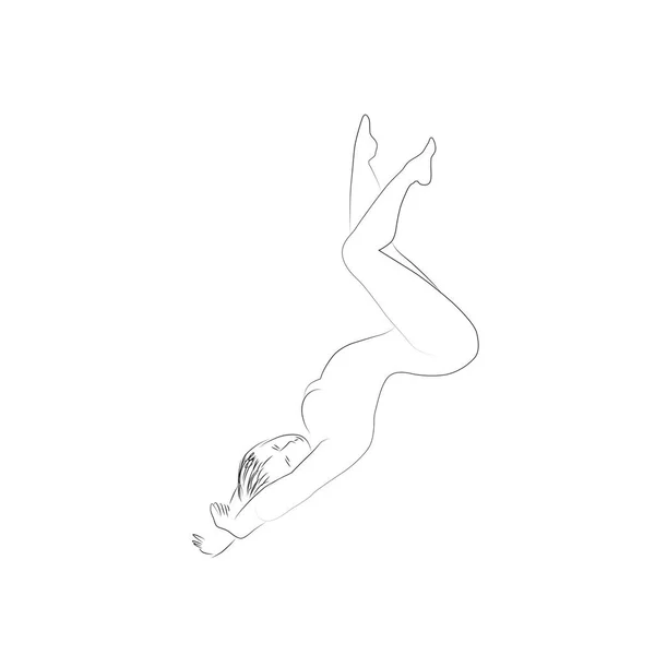 Liniowy Szkic Kobiety Leżącej Plecach Podnoszącej Nogi Wektor Ilustracji — Wektor stockowy