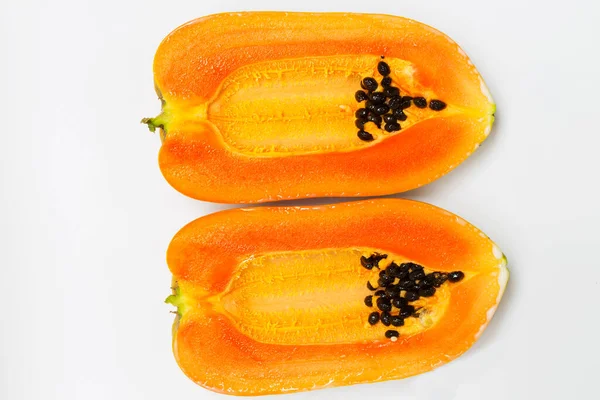 Ripe Papaya Half Cut White Background — Stock Fotó
