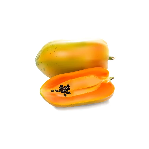 Ripe Papaya Half Cut White Background Vector Illustration — Archivo Imágenes Vectoriales
