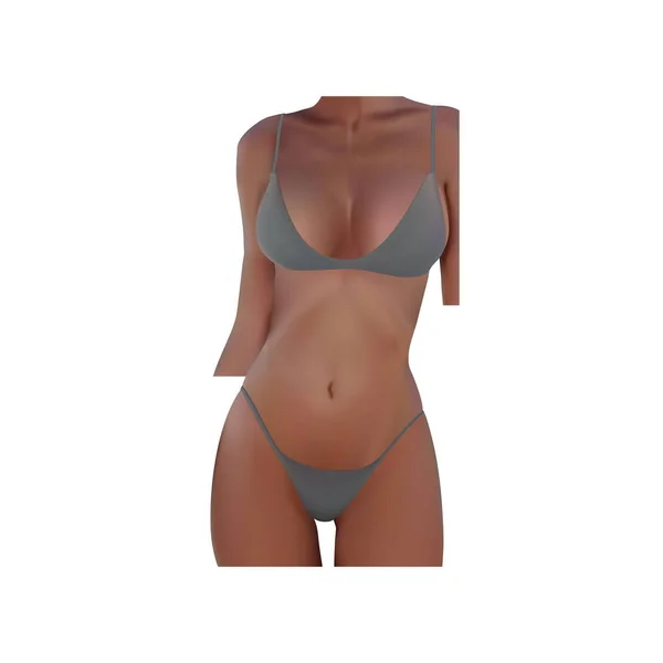 Bella Donna Bikini Grigio Sfondo Bianco Vettoriale Illustrazione — Vettoriale Stock