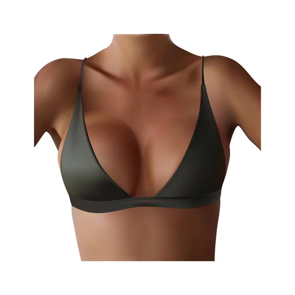 美しい現実的な女性の胸上に黒のブラジャーで乳癌意識の概念ベクトルイラスト — ストックベクタ