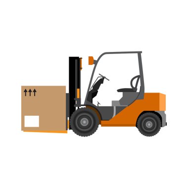 Beyaz arkaplan vektör illüstrasyonunda yük kutulu forklift