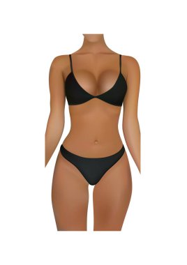 Beyaz arkaplan çiziminde siyah bikinili güzel kadın.