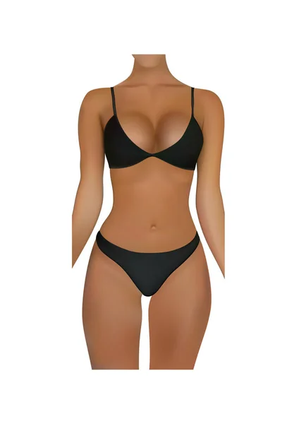 Mujer Hermosa Bikini Negro Sobre Fondo Blanco Vector Ilustración — Vector de stock