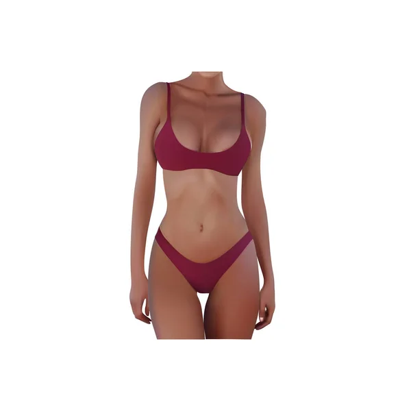 Beautiful Woman Perfect Body Red Bikini Vector Illustration — Stok Vektör