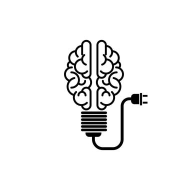 Beyaz arkaplan vektörü illüstrasyonunda beyin lambası simgesi