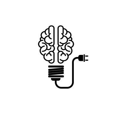 Beyaz arkaplan vektörü illüstrasyonunda beyin lambası simgesi
