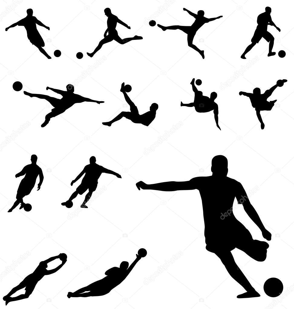 Soccer playing silhouettes set