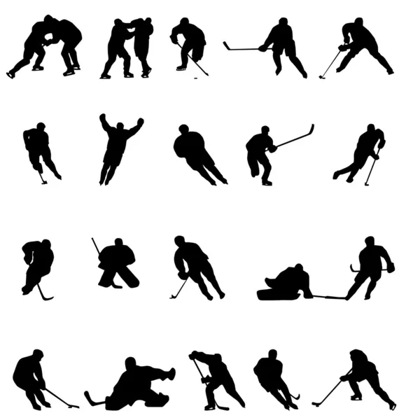 Juego de siluetas de hockey — Vector de stock