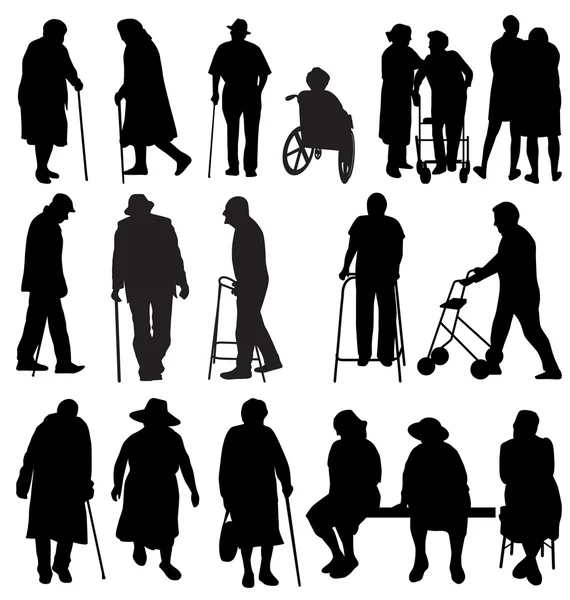 Le silhouette delle persone anziane — Vettoriale Stock