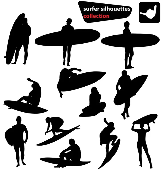 Sufer silhouetten set — Stockvektor