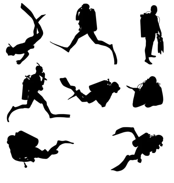 Scuba diving silhouettes — Stock Vector