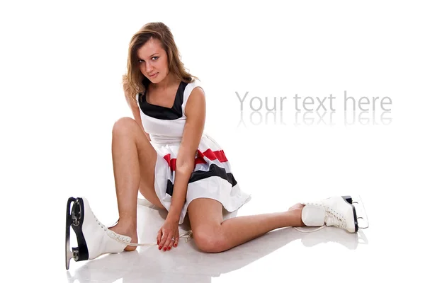 Long-haired girl in the skates — Stock Photo, Image