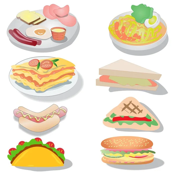 Food Set Vektor Illustration Und Ikone — Stockvektor