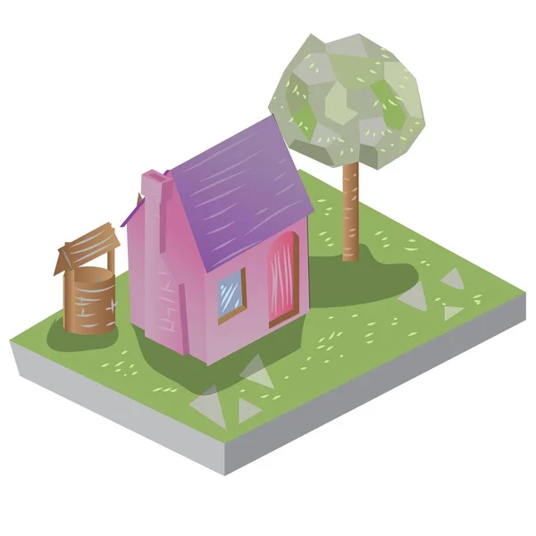 Isometrische House Vector Illustration Und Icon — Stockvektor