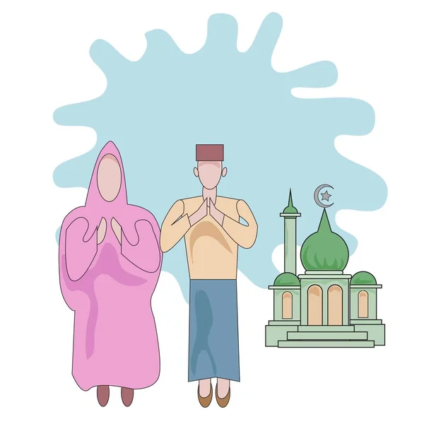 Personas Musulmanas Saludos Vector Ilustración — Vector de stock