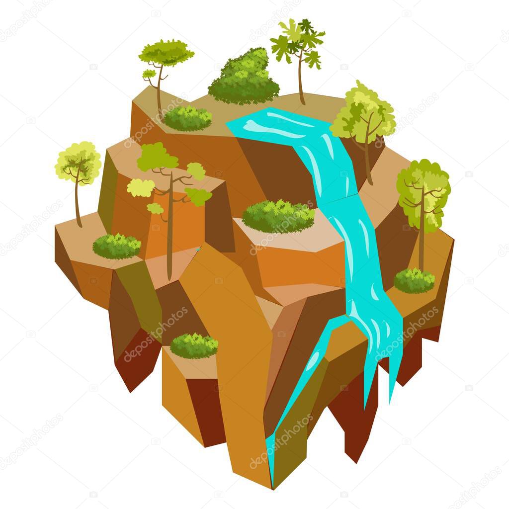 Waterfall Island game Level Icon Vector
