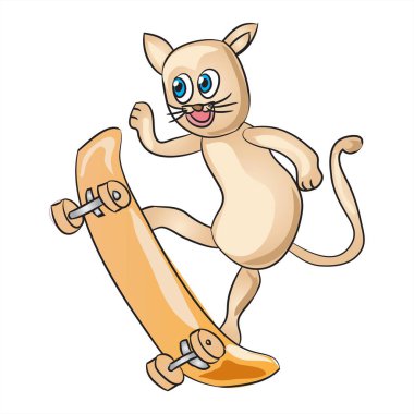 Kaykaycı Kedi Çizgi Film Karakteri Çizimi