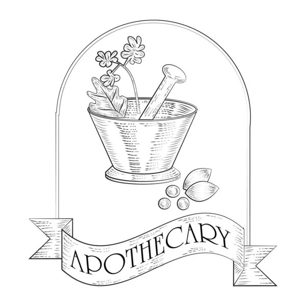 Apothecary Traditional Medicine Badge Emblem Vector Illustration — Vettoriale Stock
