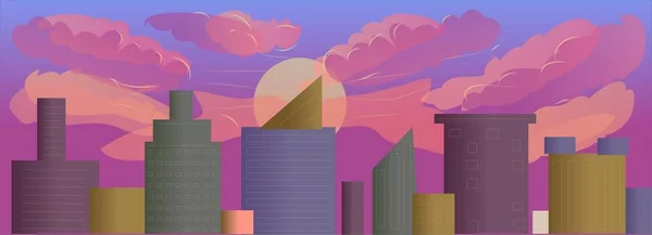 Sunset City Panorama Fond Jeu Illustration Vectorielle — Image vectorielle