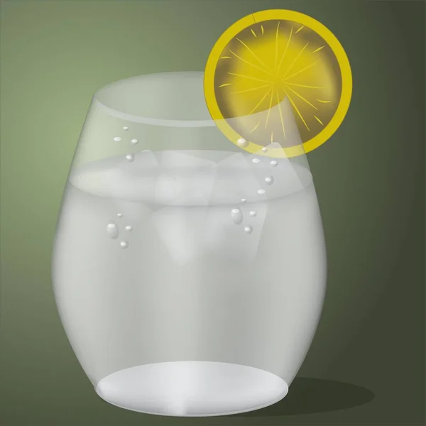 Стакан Ледяной Воды Свежим Лимоном — стоковый вектор