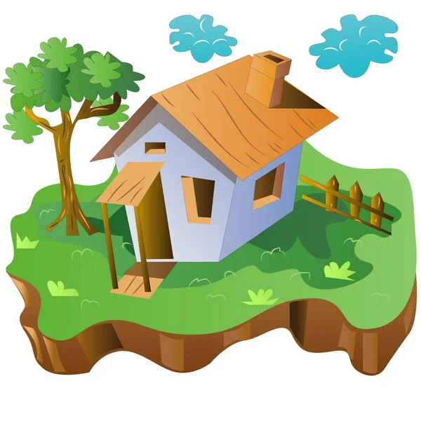 Isometric Simple Cartoon Wooden House Vector Illustration — Image vectorielle