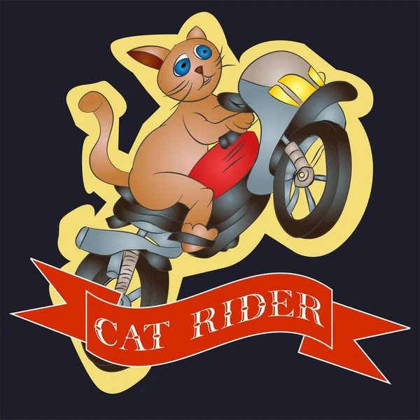 Cat Rider Vector Ilusttration Badge —  Vetores de Stock