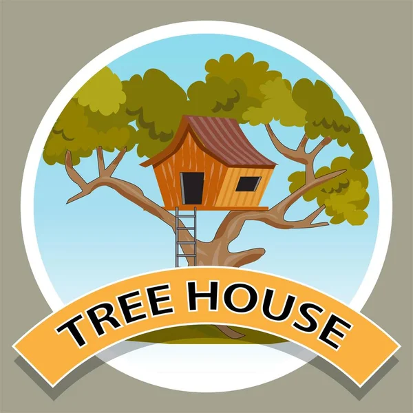 Tree House Sign Badge Vector Illustration — Image vectorielle