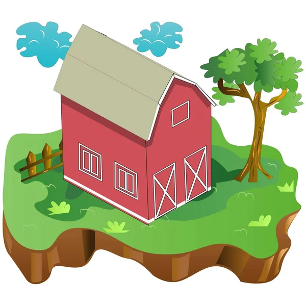 Farm House Barn Vector Art Illustration - Stok Vektor