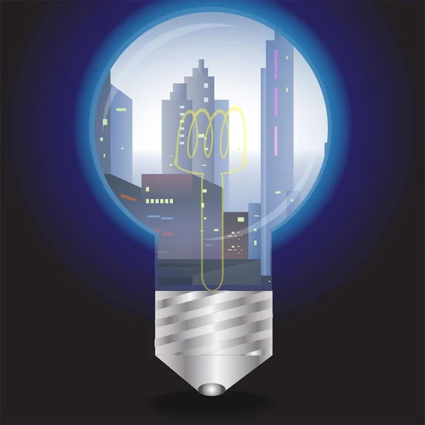 Modern City Light Bulb Vector Illustration — Image vectorielle