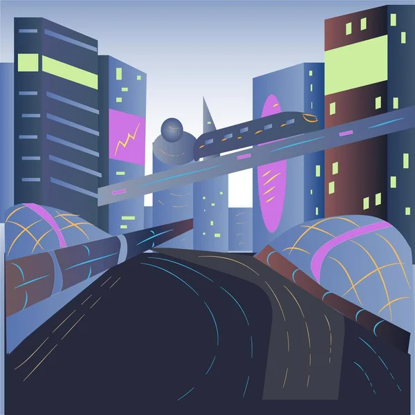 Modern Futuristic City View Vector Illustration —  Vetores de Stock