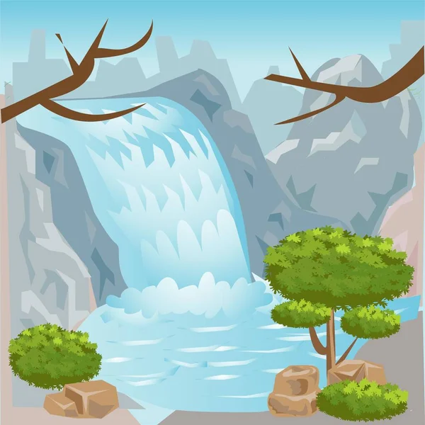 Beautiful Nature Waterfall Landscape Vector Illustration — Stock Vector