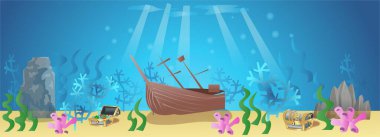 Sualtı Oyun Arkaplanı ve Peyzaj Vektörü İllüstrasyonu