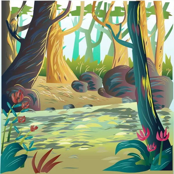 Forest Digital Malerei Und Hintergrund Vektor Illustration — Stockvektor