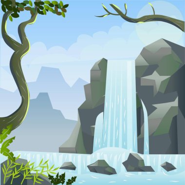 Natural Waterfall Vector Background and Illustration