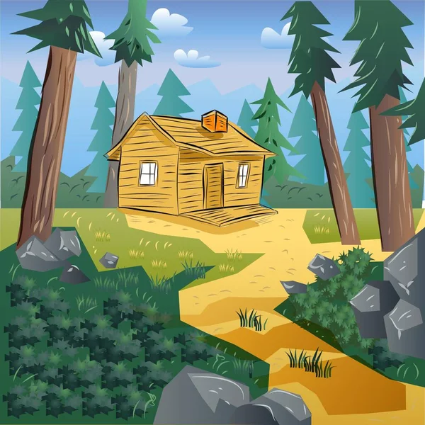 Wooden Mountain Cabin Vector Illustration — 图库矢量图片#