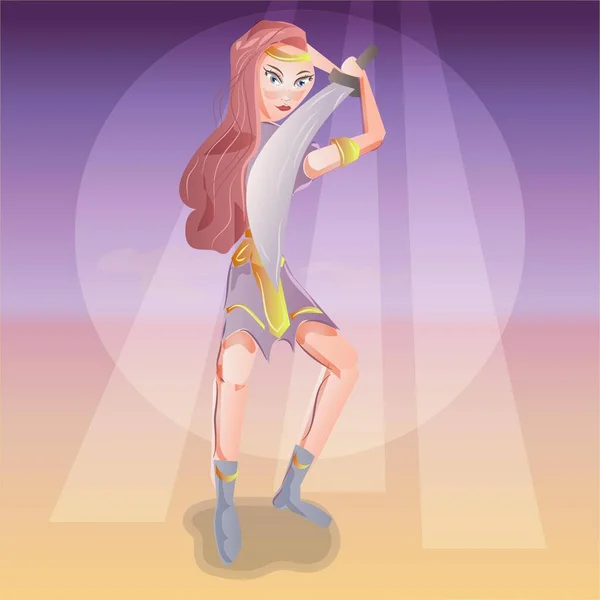 Female Warrior Superhero Cartoon Character Comic Illustration — Vettoriale Stock