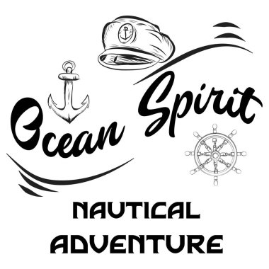 Ocean Spirit Nautical Adventure Graphics Black and White