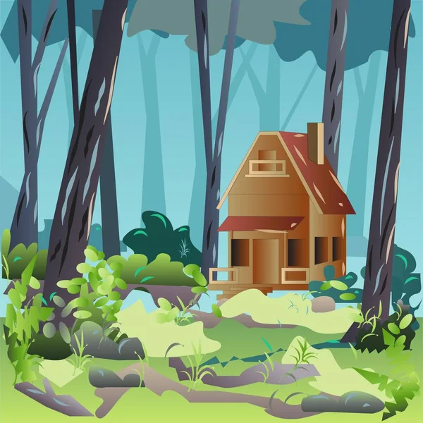 Kleine Hütte Wald Vektor Illustration — Stockvektor