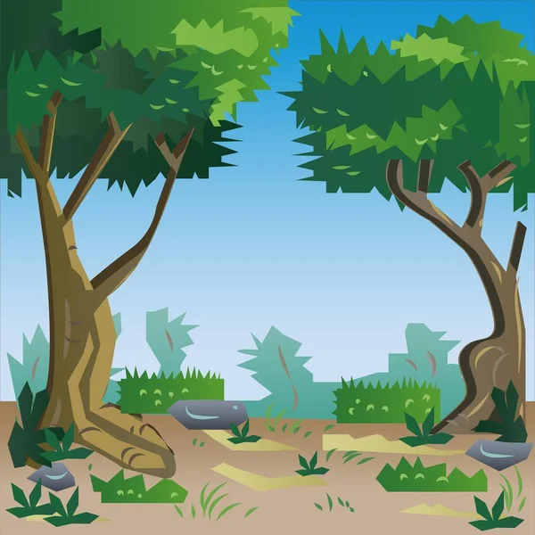 Bosque Plano Juego Fondo Vector Ilustración — Vector de stock